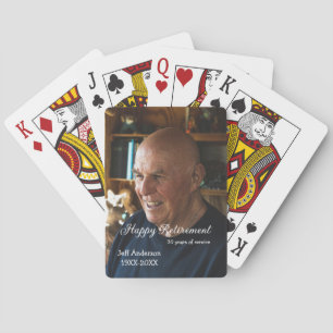 Gelukkig met je pensioen voeg naam foto jaren dien pokerkaarten