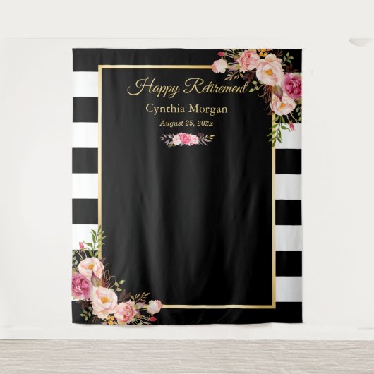 Gelukkig met pensioen BW Strepen Bloemstuk Achterg Wandkleed (Voorkant)