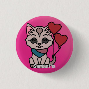 Gelukkig Minimalistische Kat met een Hart   Liefde Ronde Button 3,2 Cm