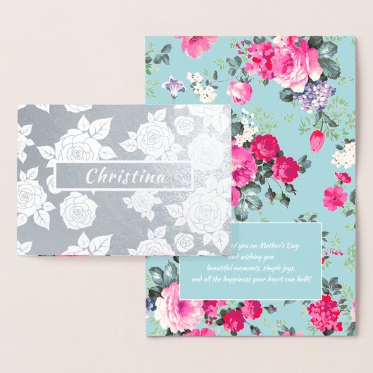 Gelukkig Moederdag. Aangepaste naam Luxe Folie Kaarten (Display)