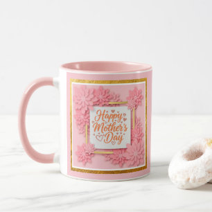 Gelukkig Moederdag Bloem Gouden Frame en Roze Mok