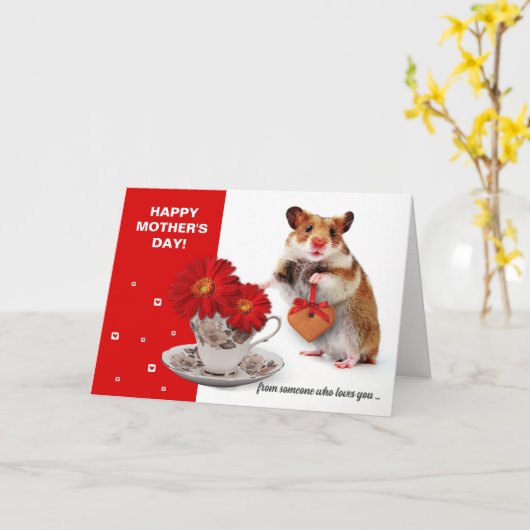Gelukkig Moederdag. Funny Hamster Custom Kaart (Gele Bloem)