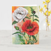 Gelukkig Moederdag Kaart Rood Witte Klaprozen Bloe (Gele Bloem)