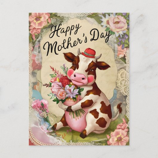 Gelukkig Moederdag Koe  Briefkaart (Voorkant)