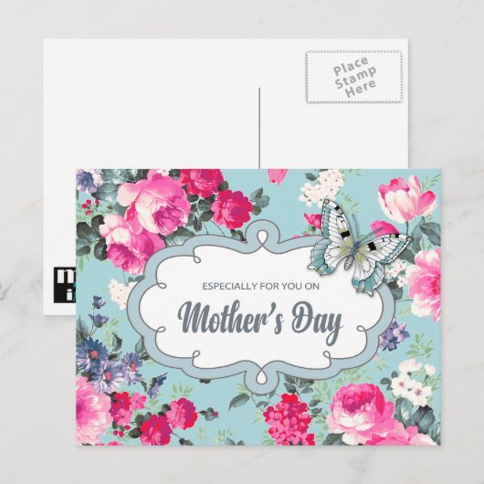 Gelukkig Moederdag. Oud Roos schilderen Briefkaart (Voorkant / Achterkant)