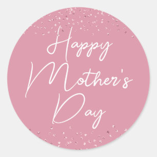 Gelukkig Moederdag Schrift op Roze Ronde Sticker