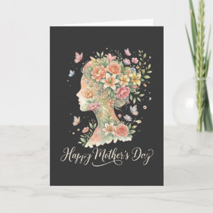 Gelukkig Moederdag Slogan Bloemige Vrouw Silhouet  Kaart