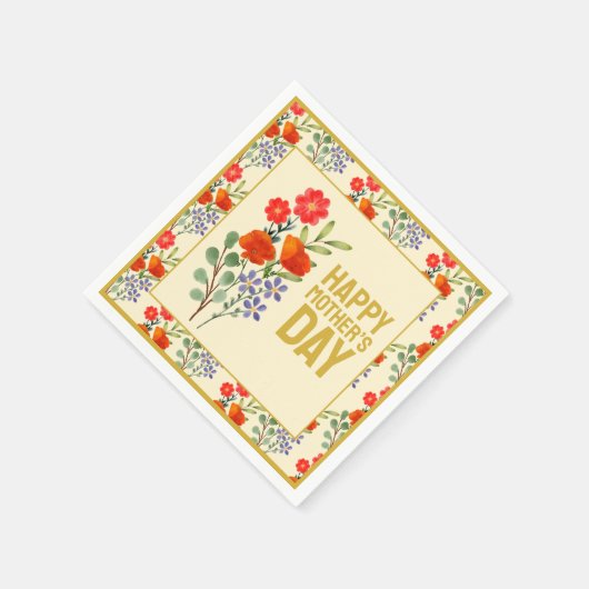 Gelukkig Moederdag Wildbloemen Gold Lijst Servet (Hoek)