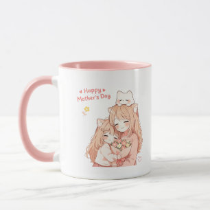 Gelukkig Moedersdag Mok – Cute Kat & Bloemen Cadea