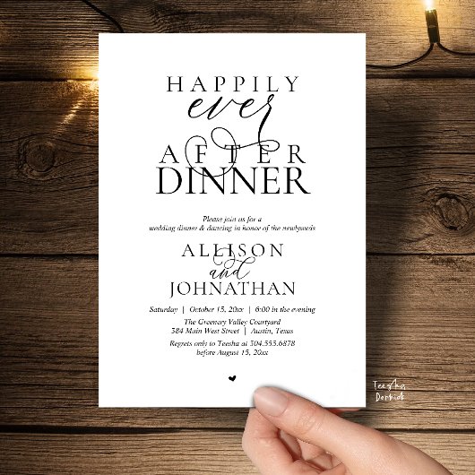 Gelukkig Na het Diner Modern Script Huwelijk Kaart