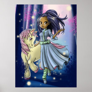 Gelukkig Native Amerikaans Meisje en Pony Poster
