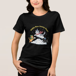 Gelukkig Nieuw Besneeuwd Jaar 2026 Mooie Katten Wi Tri-Blend Shirt