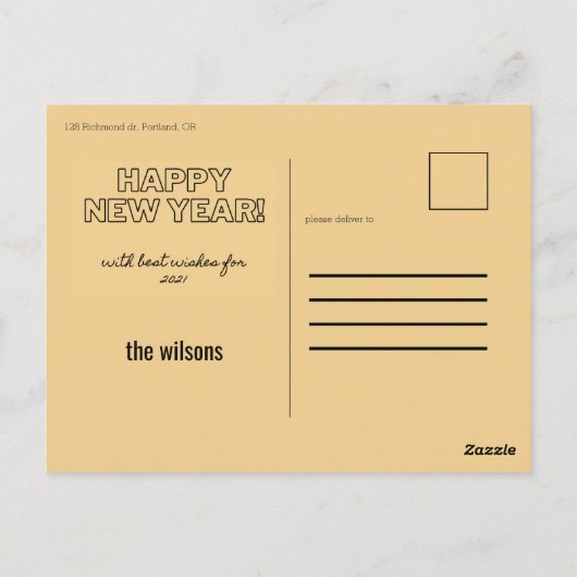 gelukkig nieuw jaar foto van zwarte en goudklasse briefkaart (Achterkant)