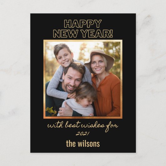 gelukkig nieuw jaar foto van zwarte en goudklasse briefkaart (Voorkant)