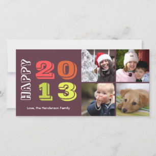 Gelukkig nieuw jaar voor jaar 4 op familie foto gr feestdagenkaart