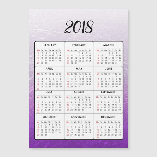 Gelukkig Nieuwjaar 2018 Paarse magnetische kalende (Voorkant)