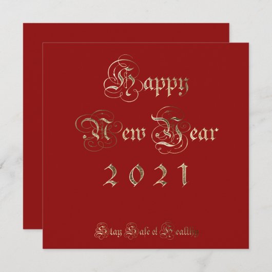 Gelukkig Nieuwjaar 2021 Elegant rood en Gold Scrip Feestdagenkaart (Voorkant / Achterkant)
