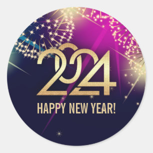 Gelukkig nieuwjaar 2021.Vuurwerk Ronde Sticker