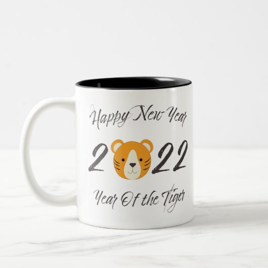 Gelukkig nieuwjaar 2022 Jaar van de tijger Tweekleurige Koffiemok (Links)