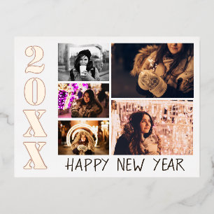 Gelukkig Nieuwjaar 2023 5 Foto Collage Echt Folie Feestdagen Briefkaart