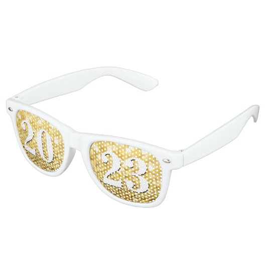Gelukkig nieuwjaar 2023 Gold Glitter Chic White Pa Retro Zonnebril (Gekanteld)