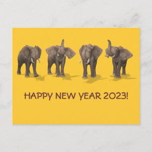 Gelukkig Nieuwjaar 2023 Olifanten Feestdagenkaart