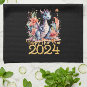 Gelukkig Nieuwjaar 2024 Chinese Dragon Water Kleur Theedoek