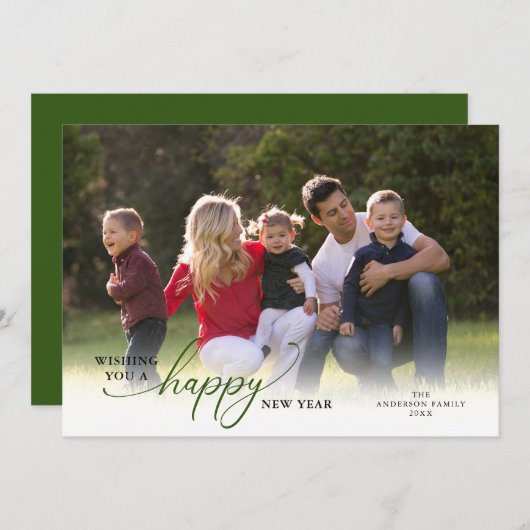 Gelukkig Nieuwjaar 2024 Elegant Script Feestdagenkaart (Voorkant / Achterkant)