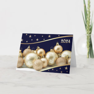 Gelukkig Nieuwjaar 2024 Gouden Glanzende Baubles Feestdagen Kaart