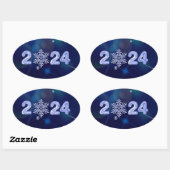 Gelukkig Nieuwjaar 2024. IJsnummers en sneeuwvlok Ovale Sticker (Vel)