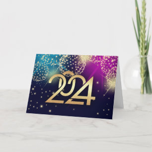 Gelukkig Nieuwjaar 2024. Kleurrijk vuurwerk Feestdagen Kaart
