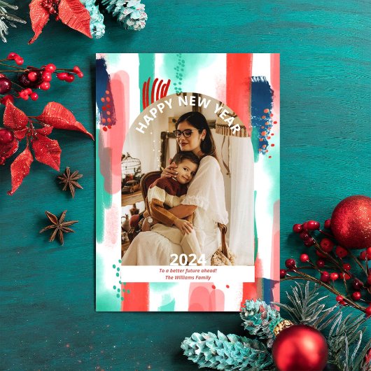 Gelukkig Nieuwjaar 2024 moderne foto platte kerstk Feestdagenkaart