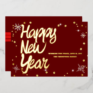 Gelukkig Nieuwjaar 2024 Retro rood lint Folie Feestdagenkaart