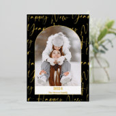 Gelukkig Nieuwjaar 2024 vet script 4 foto's zwart Folie Feestdagenkaart (Staand Voorkant)