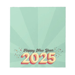 Gelukkig Nieuwjaar 2025 feestdagen retro leuke tek Notitieblok