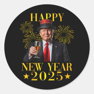 Gelukkig Nieuwjaar 2025 Grappig Trump Nieuwjaar Ni Ronde Sticker