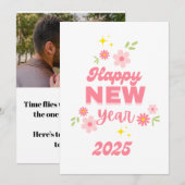 GELUKKIG NIEUWJAAR 2025 GROETEN Roze Kerstkaart (Voorkant / Achterkant)