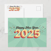 Gelukkig nieuwjaar 2025 retro 3d typografie ontwer briefkaart (Voorkant / Achterkant)