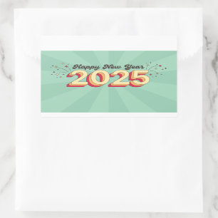Gelukkig nieuwjaar 2025 ster groovy retro tekst rechthoekige sticker