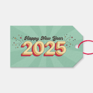 Gelukkig nieuwjaar 2025 sterren cartoon tekst Gift Cadeaulabel