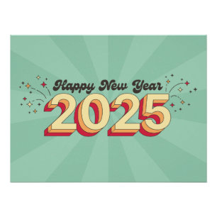 Gelukkig nieuwjaar 2025 sterren cartoon tekst Gift Perfect Poster