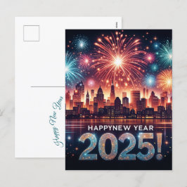 Gelukkig Nieuwjaar 2025 Vuurwerk Cityscape Feestdagenkaart