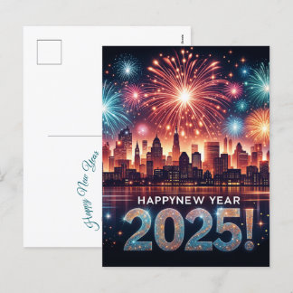Gelukkig Nieuwjaar 2025 Vuurwerk Cityscape Feestdagenkaart