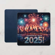 Gelukkig Nieuwjaar 2025 Vuurwerk Cityscape Groet C