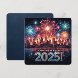 Gelukkig Nieuwjaar 2025 Vuurwerk Cityscape Groet C Feestdagenkaart