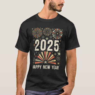 Gelukkig Nieuwjaar 2025 Vuurwerk Retro voor Mannen T-shirt