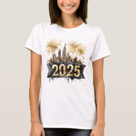 Gelukkig Nieuwjaar 2025 Zwart en Goud, Vuurwerk T-shirt
