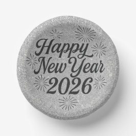 Gelukkig Nieuwjaar 2026 Black & Silver Glitter Papieren Kommen