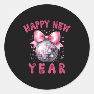 Gelukkig Nieuwjaar 2026 Coquette Nk Strik Disco Ba Ronde Sticker