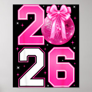 Gelukkig Nieuwjaar 2026 Coquette Strik & Disco Bal Poster